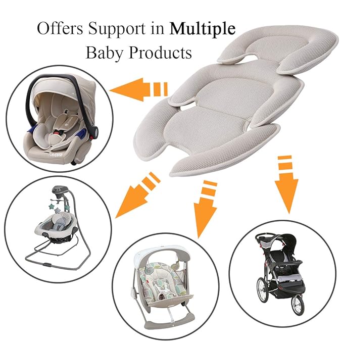 Innokids Head and Body Support Pillow Infant Car Seat Insert for Newborn to Toddler Stroller Cushion (Beige)
