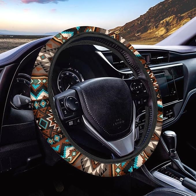 SEANATIVE Aztec Geometric Car Steering Covers Casual Steering Wheel Protector Wrap Around Sweat Absorption Car Interior Accessoriese