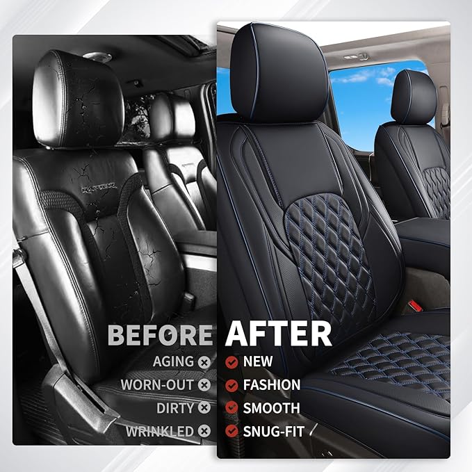 Huidasource Tacoma Truck Seat Covers Custom Fit for 2016-2023 Double & Crew Cab Toyota Tacoma SR SR5 Limited TRD Sport/Pro/Off Road, Full Coverage Front and Rear Seat Covers (Full Set/Black & Blue)