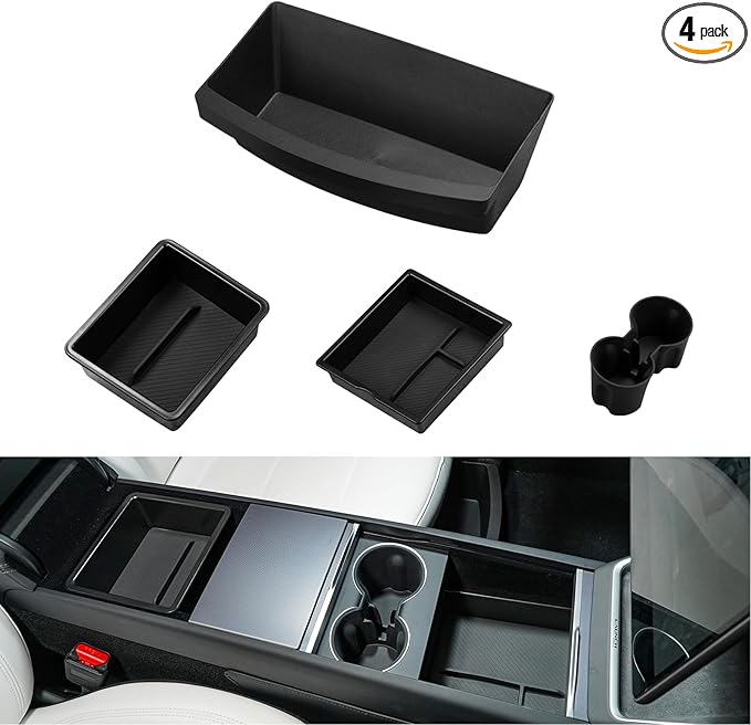 Motrobe 6PCS 2026 Center Console Organizer for Tesla Model Y Juniper (Only Premium & Performance 2025/2026) Cup Holder Armrest Storage Box Under Seat Storage Box Model Y Juniper Accessories