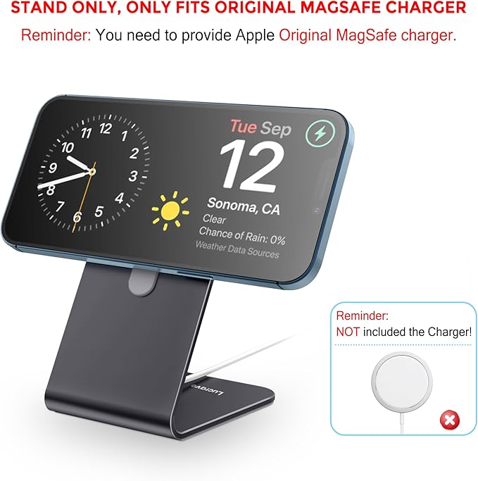 CreaDream Stand for Apple 25W and 15W MagSafe Charger, Aluminum Phone Stand Holder for Desk, Magsafe Accessories Compatible with iPhone 17 16 15 14 13 Pro Max Plus Air[Charger Not Included]