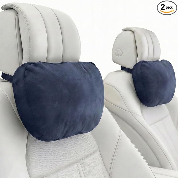 2PCS Welbrit Car Pillow for Car Neck Pillow for Driving Seat Lumbar Support Soft Cushion with Extra Filling Accessories Back Support for Travel Nap and Trips Sleeping(Blue, Head)