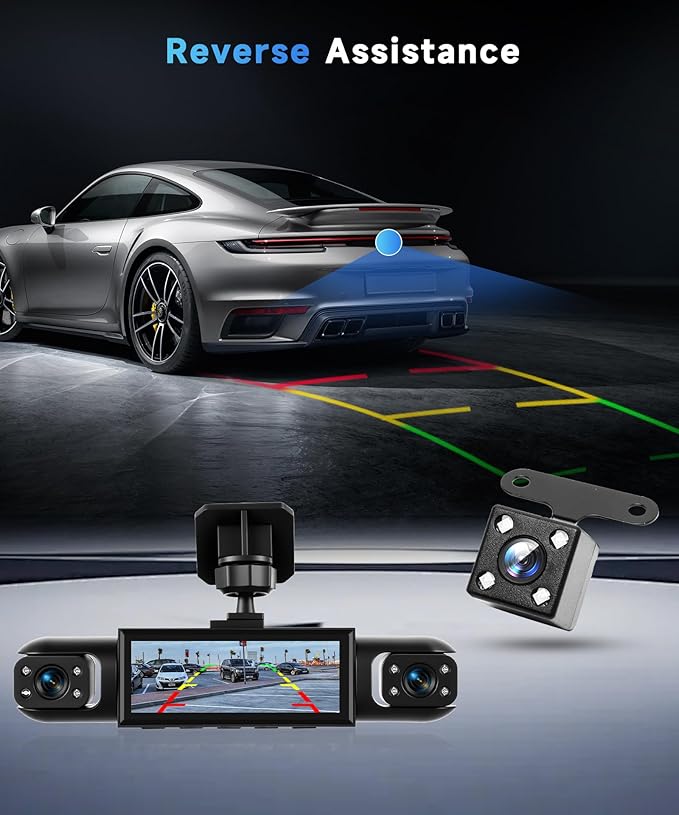 4 Channel 360° Dash Camera Front and Rear Inside Left Right, 3.16 Inch Dash Cam for Cars, Built-in Night Vision, Sensitive Motion Detection 24/7 Recording Parking Mode Monitor Reversing Help