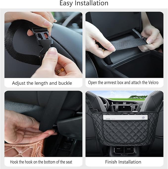 Car Purse Holder - Durable Leather Seat Back Organizer with Handbag Holder, Front Seat Storage Barrier, Backseat Pet & Kids Driver Storage Netting Pouch