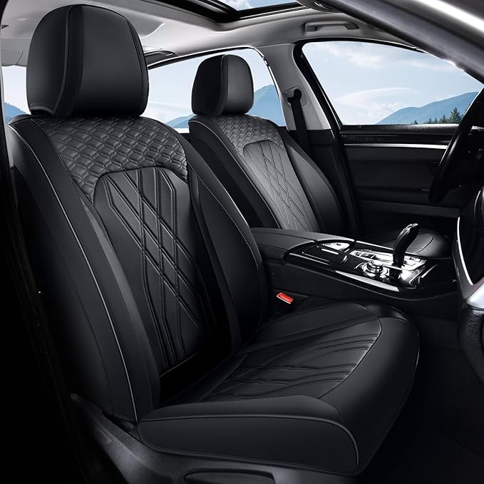 FLORICH Leather Cars Seat Covers Full Set Waterproof Automotive Seat Covers Front and Rear 5 Seats Full Wrapping Edge Seat Protector Cushion Universal Fit for Most Car Truck SUV, Black