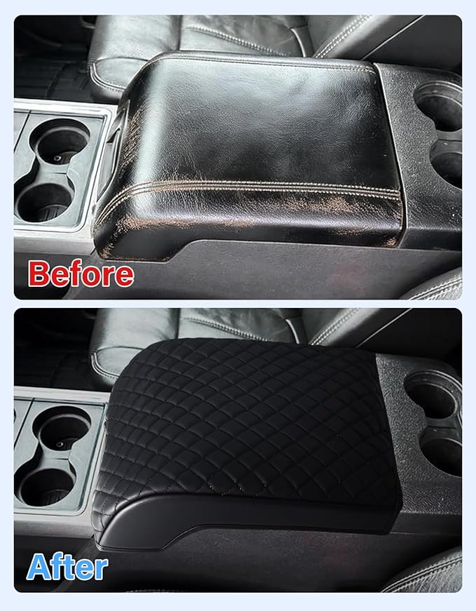 Center Console Cover for 2011-2016 Ford F250 F350 F450 F550 Super Duty Accessories, PU Leather Armrest Cushion Pad Protector, Anti-Scratch, Black (Fits Bucket Seat Console Only)