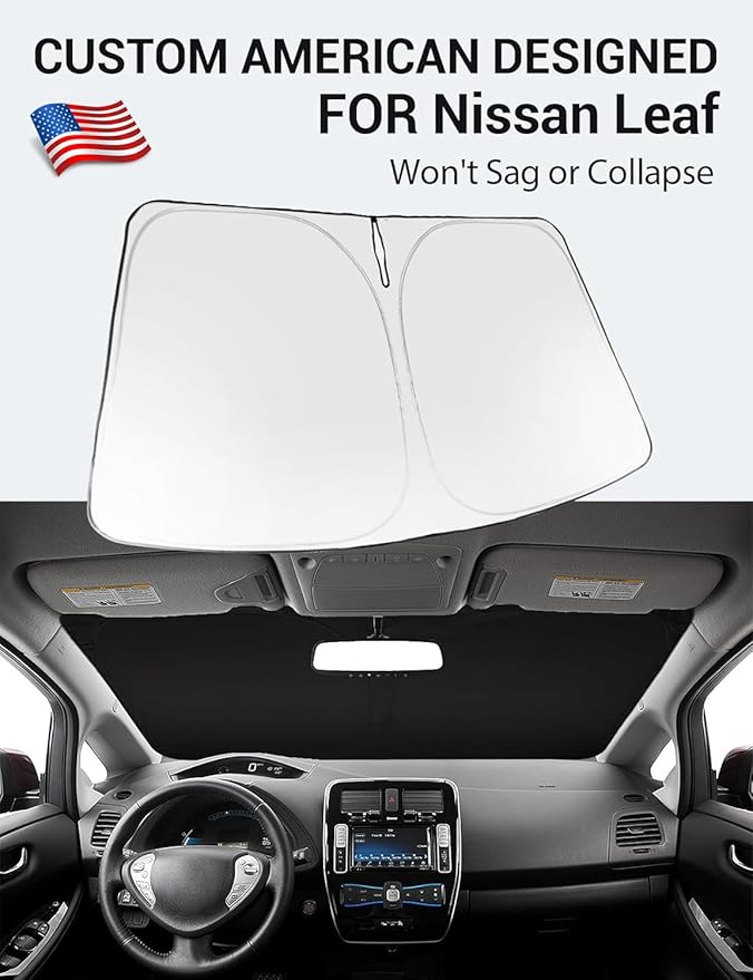 Proadsy 2026 Upgrade Windshield Sun Shade Custom Fit 2011-2017 Nissan Leaf Foldable Front Sunshade Protector Sun Visor Blocks UV Rays Keep Car Cooler