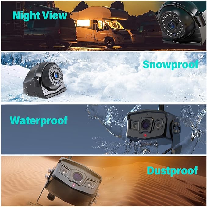 10" Wireless Backup Camera System for Truck, HD 1080P Digital Back Up Camera System with 10 Inch Quad Split Loop Recording Monitor, IP69K Waterproof Reversing Cameras for RV, Trailer (W103)