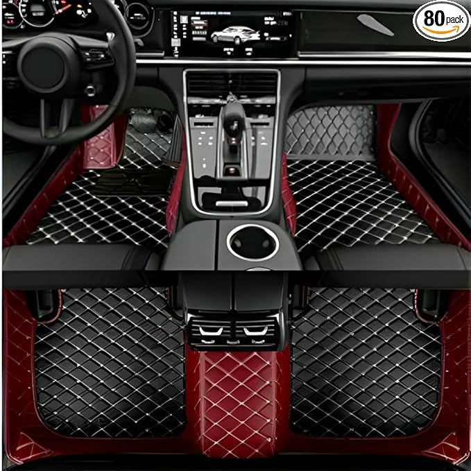 TREGOO All Weather Car Mats Custom Fit Non Slip Floor Mats for 1998-2025 Cars Personalized Leather Protection Pads Suitable for Men Women (Edge Light Brown, Medium Black Beige)