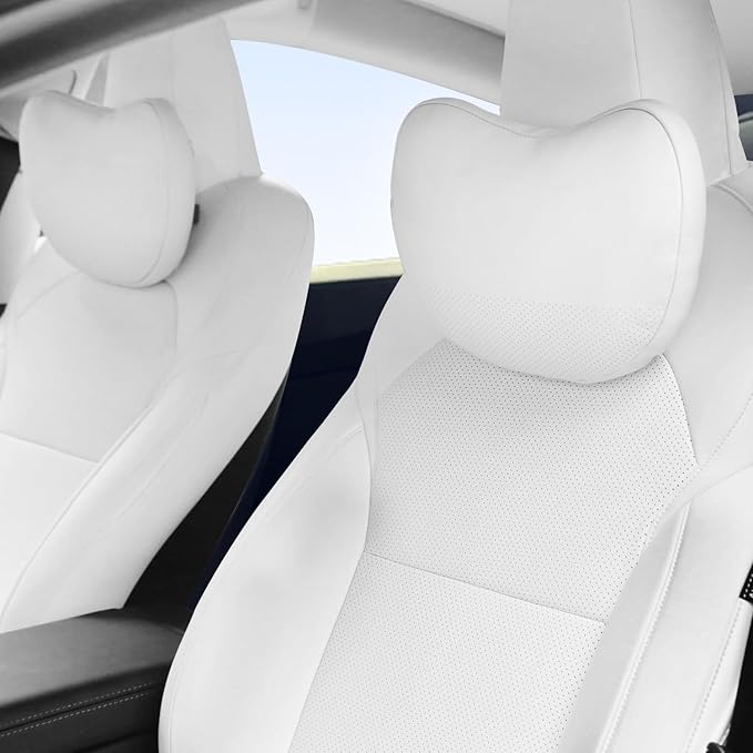 Car Headrest Neck Pillow for Tesla Model Y Model S Model X Model 3 Highland Cybertruck Accessories Car Seat Pillow Head Neck Rest Cushion Neck Support, 2 Packs, White