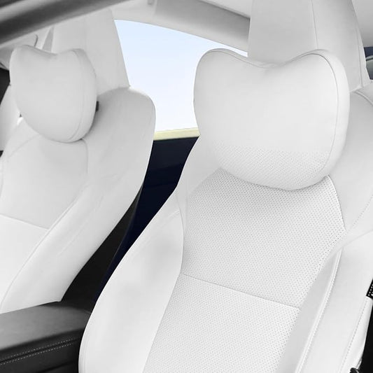 Car Headrest Neck Pillow for Tesla Model Y Model S Model X Model 3 Highland Cybertruck Accessories Car Seat Pillow Head Neck Rest Cushion Neck Support, 2 Packs, White