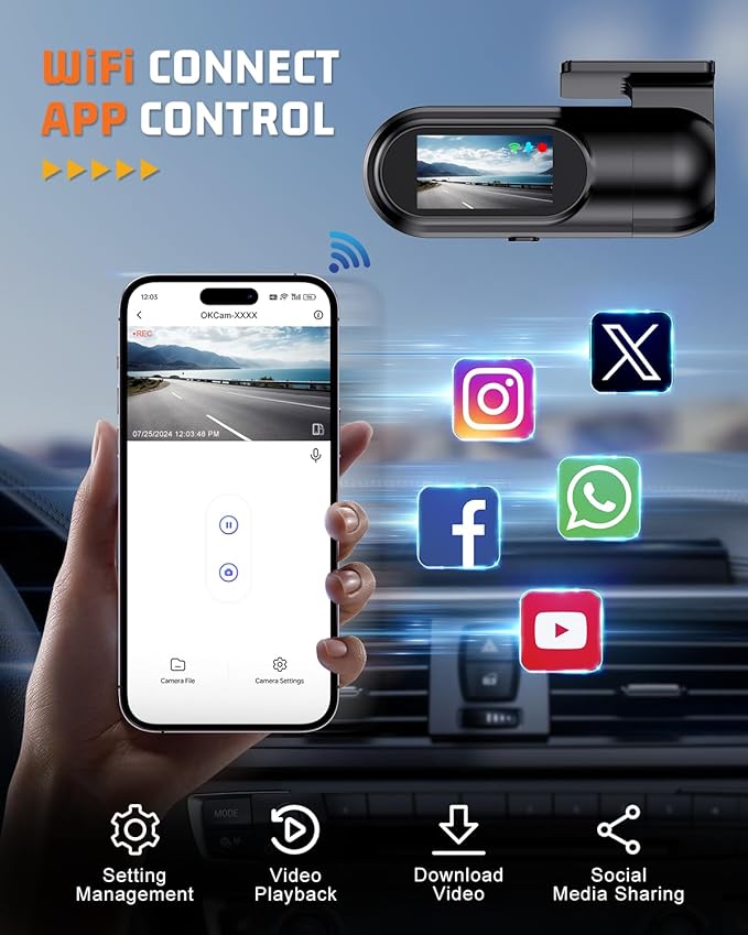PENEMAY Dash Cam 2K Car Camera, Mini WiFi Dashcam with 32GB SD Card Dash Cam Front, Enhanced Night Vision Dashcams for Car, App Controlled Dash Camera with 24H Parking Mode, G-Sensor, Loop Recording
