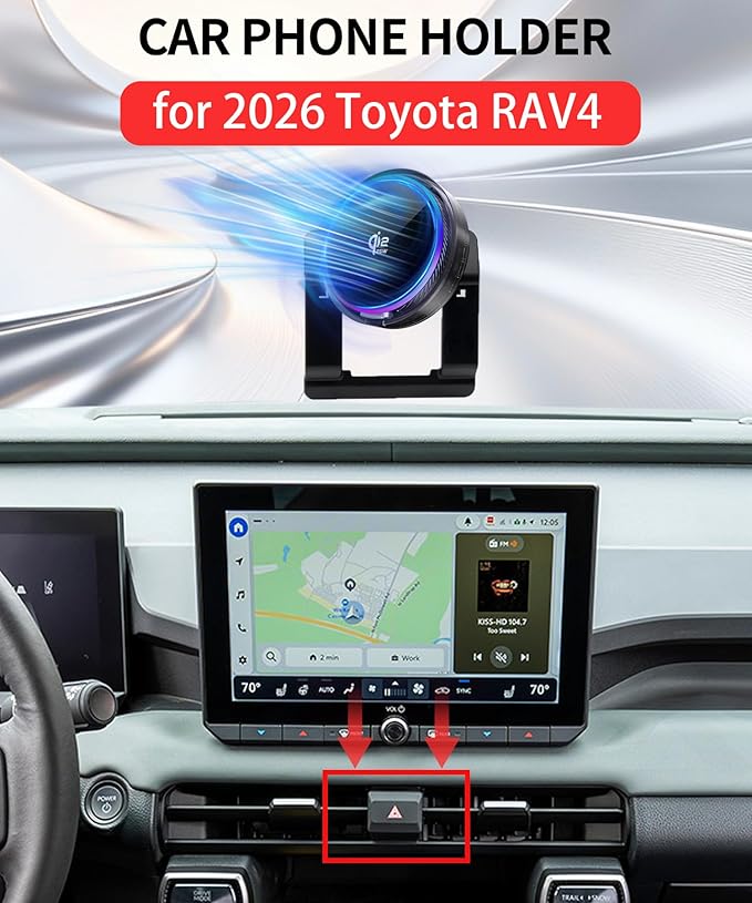 Qi2.2 25W Magnetic Car Mount Charger for 2026 Toyota RAV4 / Hybrid Accessories, for Fast Charging Cell Phone Holder Fixed Clip with Cooling Fan ＆54W Fast Adapter