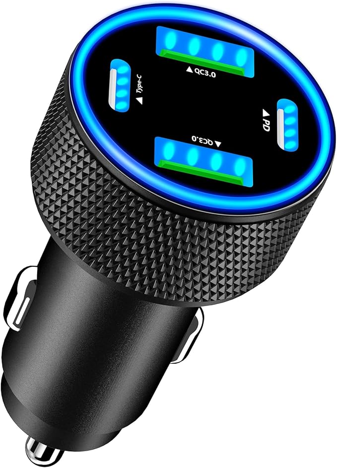 USB C Car Charger, Stuffcool 90W Dual USB-C & USB-A Car Power Adapter 4-Port PD/QC Type C Fast Charge Cigarette Lighter Carplay Charger for iPhone 17 17 Pro Max 16 15 14 13 12 11/Galaxy S26 S25/Pixel