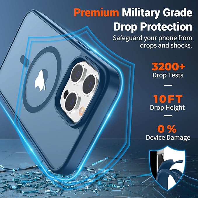 SUPFINE Magnetic for iPhone 12 Pro Max Case (Compatible with MagSafe) (Military Grade Drop Protection) Translucent Matte Shockproof Phone Cover,Deep Blue