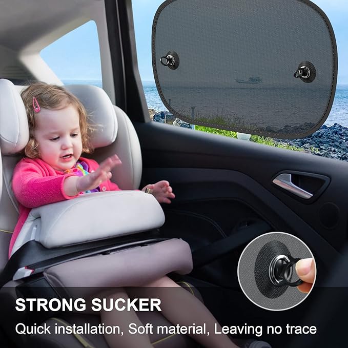 Car Sun Shade, 2 Pack Window Shade for Baby Universal Cling Sunshade for Side Window Sun Glare and UV Protection for Kids/Adults/Pets - 20''x12'' Fits 98% Cars(Suction Cup Stick)