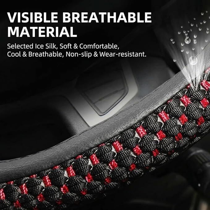 Size 16-20 Inch Ice Silk Ventilation Multi-Style Comfy Grip Steering Wheel Cover for Truck, Bus, Big Rig Trucker,SUV， Anti-Slip Design 16-20 Inch (BlackRed, 19)