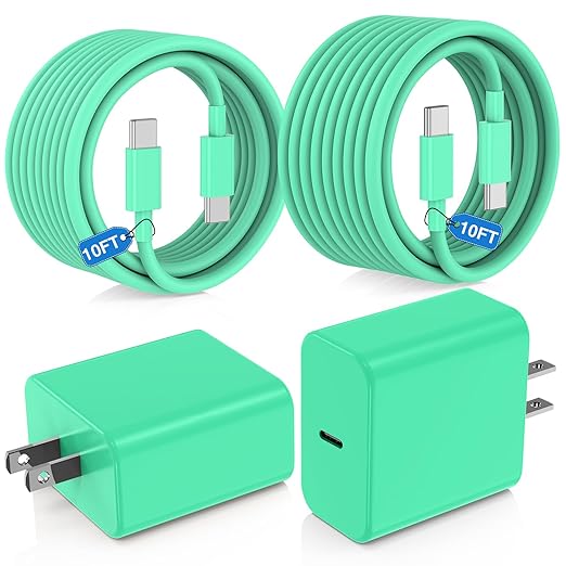 USB C Fast Charger for iPhone 17/ Air/16/15 Pro Max,2Pack 10FT Type C Charger Block & Cable, PD 3.0 Super Fast Charging for iPad Pro MacBook Air/Pro M1/M2, AirPods-Green