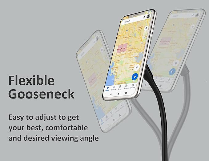 Dual Phone Holder for Car Cup Holder – Long Flexible Neck, 360° Rotatable Car Phone Mount - Adjustable Cell Cup Holder, Universal Size Fits 2 iPhone, Samsung, GPS and More (Magnetic)