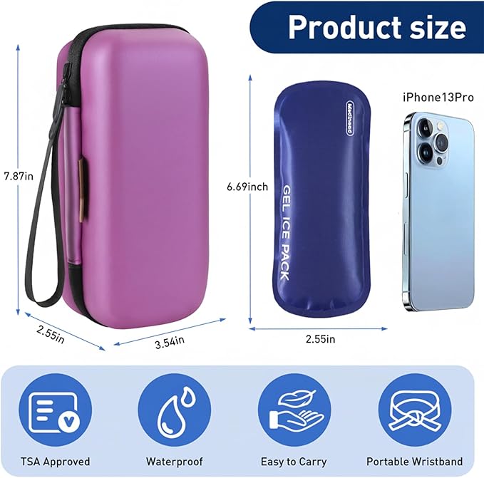 Insulin Cooler Travel Case, Portable EVA Medicine Travel Cooler, Diabetes Case with 2 Reusable Ice Packs TSA Approved for Diabetic Supplies Patent Pending(Purple-No Temp)