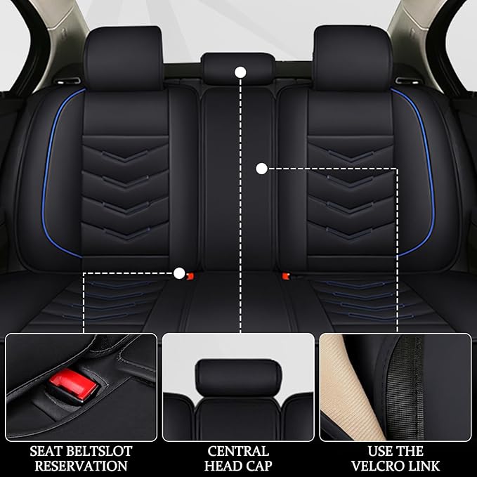 Car Seat Cover 7 Seats for Ford Explorer 2000-2025, Waterproof Durable Compatible Airbag, Premium Leather Seat Protector(7 Seats Standard,Black Blue)