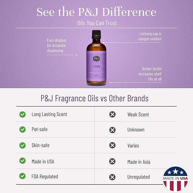 P&J Fragrance Oil - Lilac Oil 100ml - Candle Scents, Soap Making, Diffuser Oil, Fresh Scents