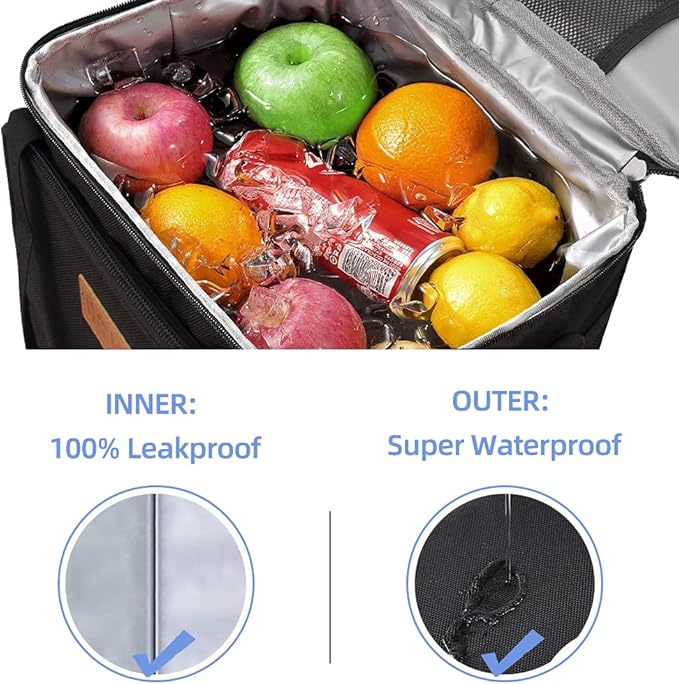iknoe Insulated Lunch Bag, Foldable 14L Cooler Bag for Men & Women, Leakproof Thermal Design, Great for Office, Picnic, Travel, Lunch Box, Black New