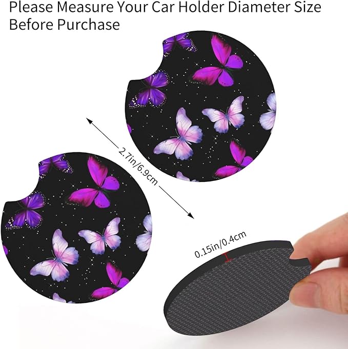 Butterfly Purple Steering Wheel Cover Butterflys Steering Wheel Cover Accessories Universal 2 Pieces Car Coasters Anti Slip Car for Men Women