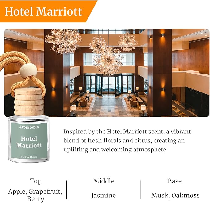 Hanging Car Air Freshener - Aromtopia Hotel Scent Car Fragrance Diffusers - Car Odor Eliminator - Long Lasting Scent - Auto Accessories - Hotel Marriott, Pack of 2