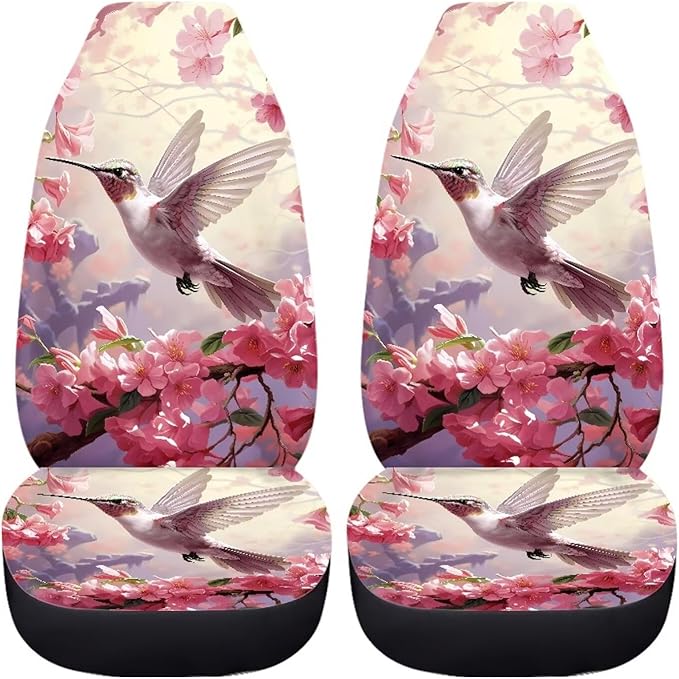 BIGCARJOB Hummingbird Car Seat Cover Set for Women Cute Auto Interior Accessories Pink Vehicle Bucket Seat Pad Auto Front Seat Protectors,Fit Most Vehicle,Cars,Sedan