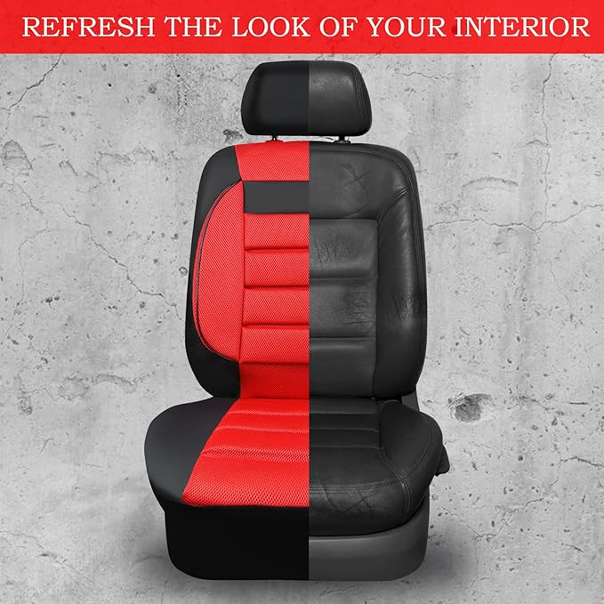 CAR PASS Leather 3D Foam Back Support Car Seat Covers Full Set Air Mesh Automotive Seat Covers, All Season Car Seat Cover Fit Automotive,SUV,Sedan,Van, Airbag Compatible Elegance (Black and Red)