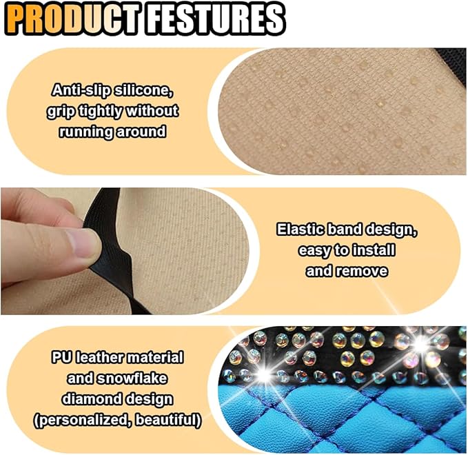 Bling Leather Car Armrest Seat Box Cover, Car Console Armrest Cover with Crystal Rhinestones, Anti-Scratch Waterproof Auto Center Console Protector Cushion Pad for Car SUV Truck (Blue)