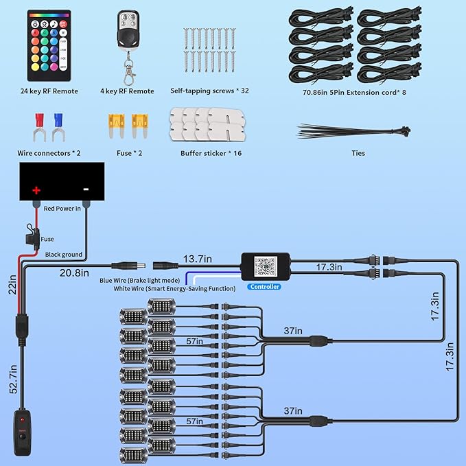 16Pods Full Angle RGB LED Rock Lights Kit for Trucks Pickup Jeep Gladiator Off-Road, 480Chip Waterproof Multicolor Underglow Light with APP/RF Remote, Pre Wired 12V Underbody Accent Light Dual Zone