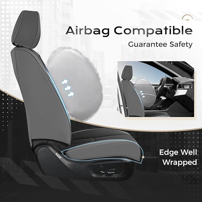 Coverado Car Seat Covers Full Set, Seat Covers for Cars, Car Seat Cover, Car Seat Protector, Leather Car Seat Cushion, Waterproof Car Seat Covers Front Seats and Back Fit for Most Cars(Gray&Black)