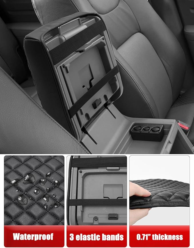 KBH Center Console Armrest Cover for Honda Ridgeline 2006 2007 2008 2009 2010 2011 2012 2013 2014, Middle Console Lid Cushion Pad Protector, Vinyl Leather Interior Accessories, Anti-Scratch, Black