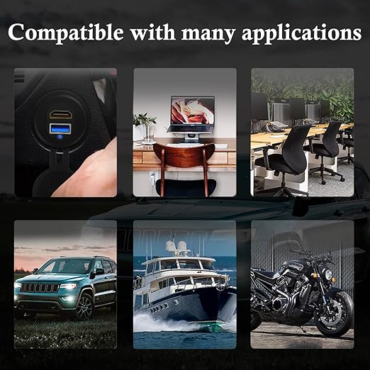 BATIGE USB 3.0 HDMI Car Mount Flush USB Port Cable, Alloy Shell HDMI USB3.0 Dash Panel Extension Cable with LED Indicator for Car Boat Motorcycle -3ft