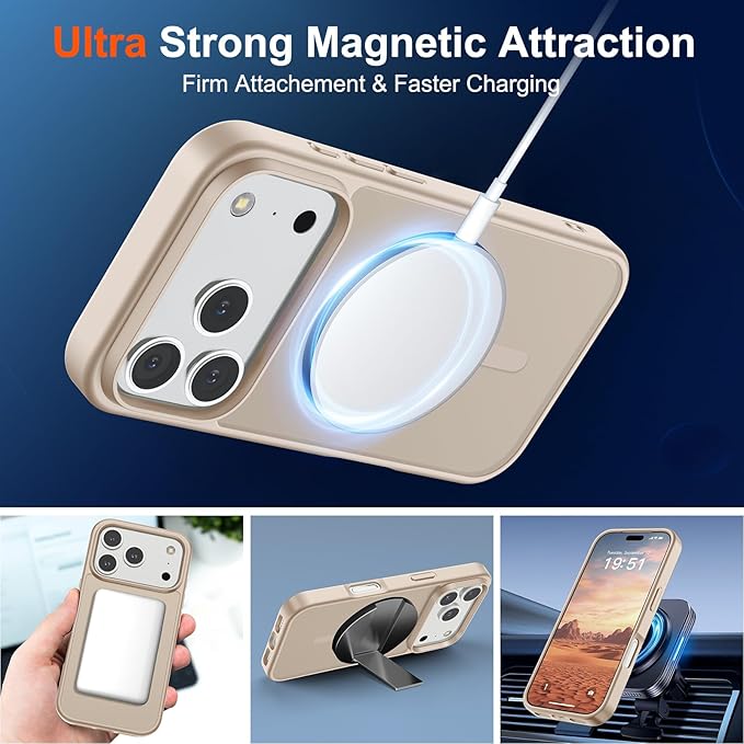 SUPFINE Magnetic for iPhone 17 Pro Max Case (Compatible with MagSafe)(Military Grade Drop Protection) Translucent Matte Shockproof with Anti-Fingerprint Phone Cover,Desert Gold