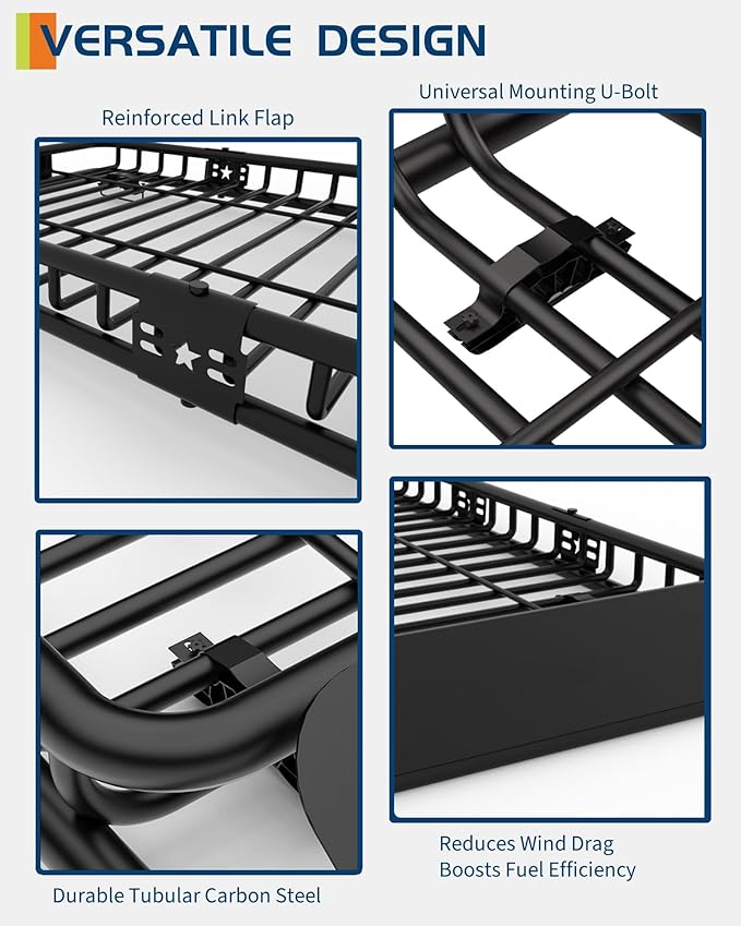 Garvee Universal Roof Rack Cargo Carrier Basket, 200 Lbs Capacity Rooftop Cargo Rack, Car Top Luggage Holder Basket Heavy Duty for SUVs, Trucks, Vehicles