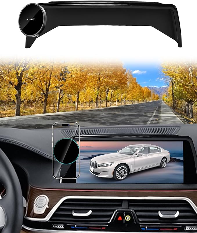 SKYLOTEC Phone Mount for BMW 7 Series 2016-2022 Accessories 10.25/10.3-Inch Screen Fixed Clip, Magnetic Phone Holder Compatible with MagSafe, Strong Magnets 15W Wireless Charger Cell Phone Base