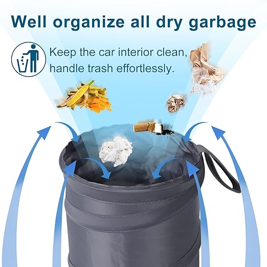 Car Trash Can, 2 Packs Mini Collapsible Car Trash Bin for Front Back Seat, Pop up Car Garbage Can, Portable Car Trash Bag Hanging for Vehicle SUV Rv Truck Accessories Interior, Grey