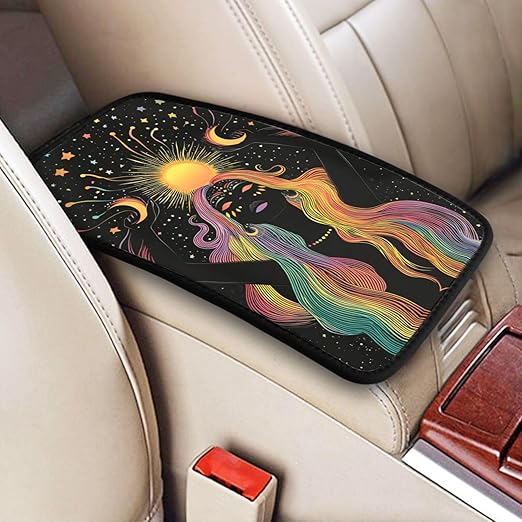 Woman Moonlight Car Auto Armrest Cushion Cover Accessories Center Console Seat Box Pad Protector Universal Decoration for Most Vehicle SUV Truck