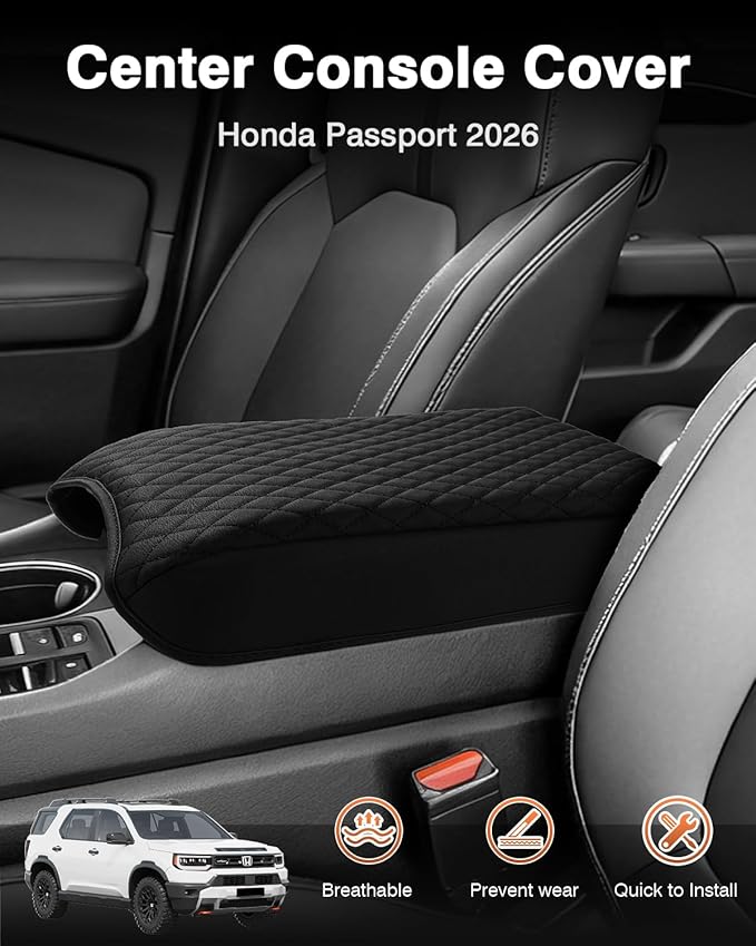 Shademax Center Console Cover for Honda Passport 2026 Armrest Cover Center Console Cushion Pad Leather Middle Console Arm Rest Lids Protector for Passport TrailSport/RTL/TrailSport Elite Accessories