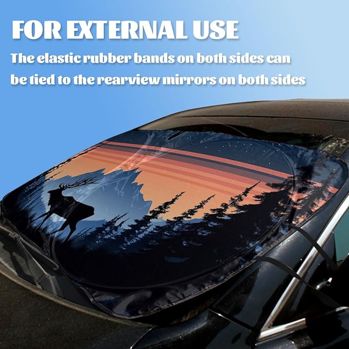 Elk Car Windshield Sunshades Mountain Sunset Forest Starry Night Silhouette Front Window Sun Shade Blocks UV Rays Sun Visor Protector for Car Sedan Truck SUV Accessories 59" L x 31.5" W