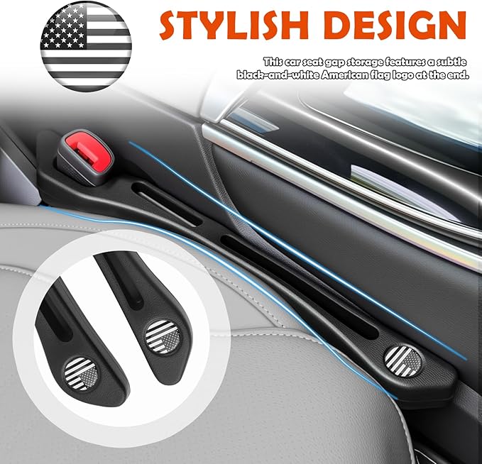 2026 New Car Seat Gap Filler Organizer,2PCS Car Seat Gap Plug with Storage Slot & American Flag Design,Universal Between Cars Seats Blocker Fits 0.98 to 1.57 inch Gaps