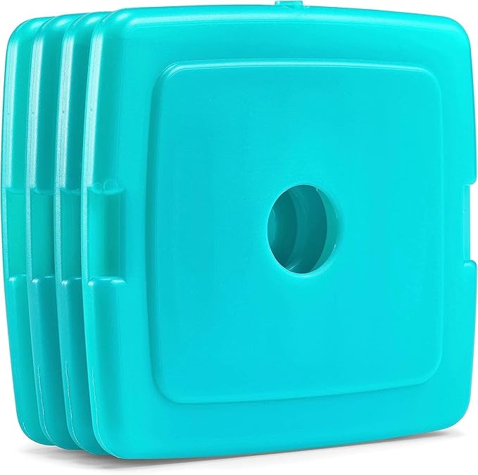 Cool Coolers by Fit & Fresh 4 Pack Slim Ice Packs, Quick Freeze Space Saving Reusable Ice Packs for Lunch Boxes or Coolers, Green