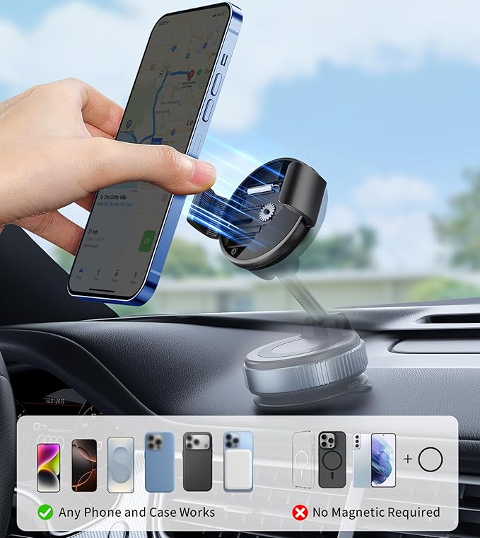 TONEOF Phone Clamp for Magnet with Metal Ring,Phone Mount Adapter for Magsafe Car Phone Holder,Quick Installation & Easy Removal Clip for All Phones/Magnetic Tripod/Magnet Mounts (Black,1 Pack)