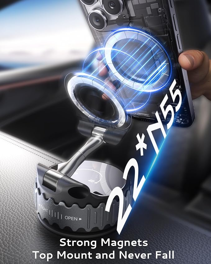 BEBEAR Car Phone Holder for Magsafe [78+LBS Hyper Suction & 4400gf Strongest Magnetic] 360°Adjustable Car Phone Mount Car Accessories Phone Holders for Your Car for iPhone 17/16 /15 Pro Max & Android