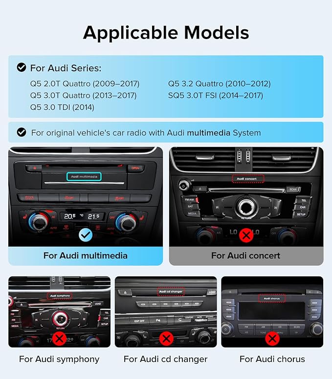12.3" Android 13 Car Stereo CarPlay for Audi Q5 SQ5 8R (2009-2017) with MMI 3G Multimedia System-4G+64G Radio Upgrade, Wireless CarPlay Android Auto, 2400x900 Blue-Ray IPS Screen, Retains OEM Knob