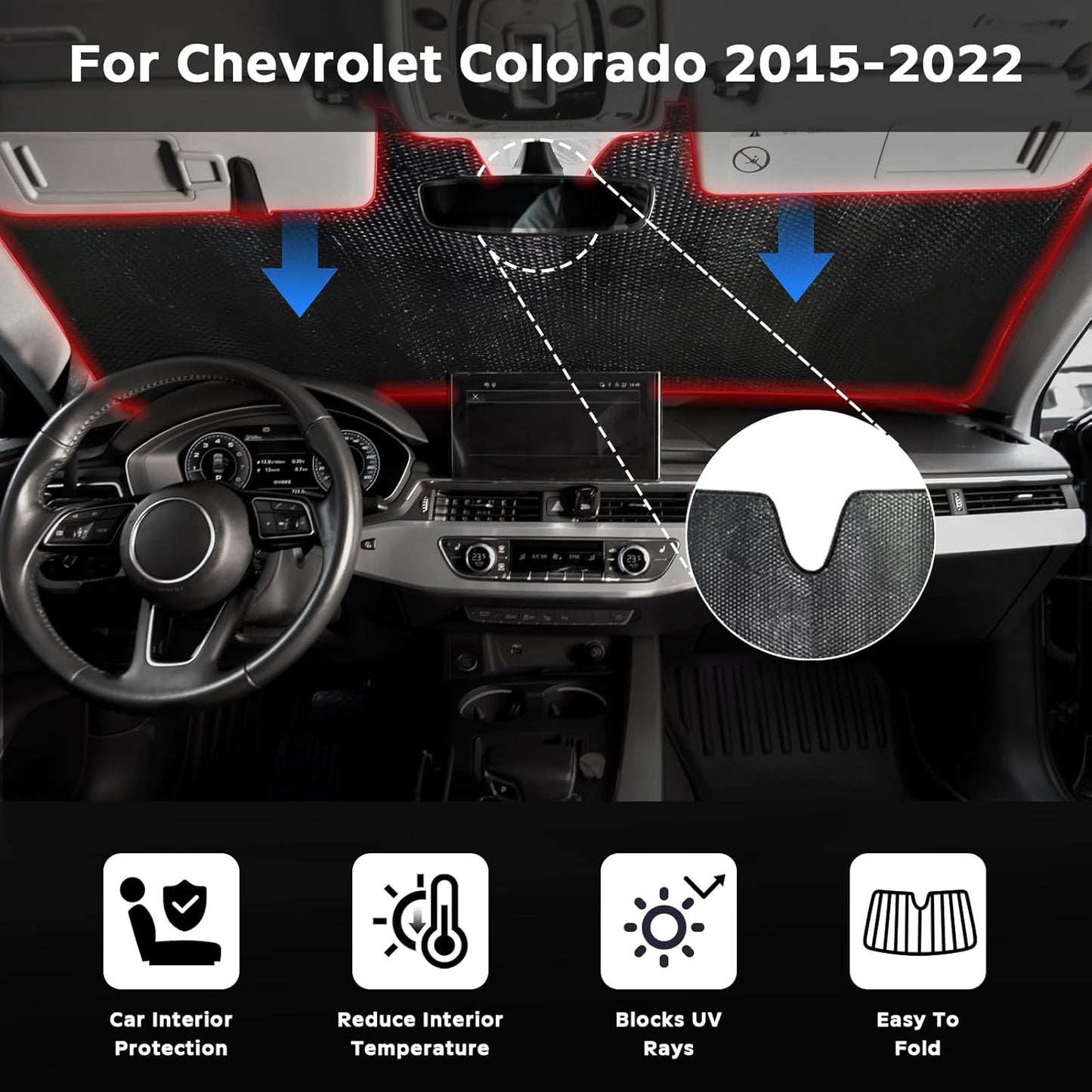 Windshield Sun Shade for Chevrolet Chevy Colorado 2015-2022 - 5-Layer Bubble Foldable Front Window Shade Sun Visor Accessories - Blocks Heat & UV Rays
