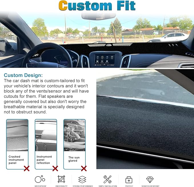x xotic tech Center Console Dashboard Mat Pre-Cut Non-Slip Sunshield Sun Glare Protector Dash Carpet Pad Black Cover Compatible with Chevy Equinox SUV 2018 2019 2020 2021 2022 2023 2024